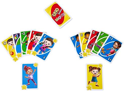 Игра Mattel UNO Junior се Движат! Игра на карти за деца с активна игра с Прости правила, 3 нива на игра и избора на