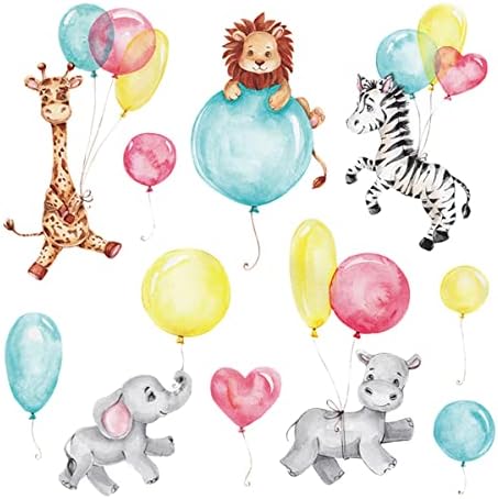 Животни с Балони Декор за Детска Стая със сладките Животни на Джунглата Сафари Балони Стикери За Стена Жираф Лъв, Зебра Гигант Слон Винилови
