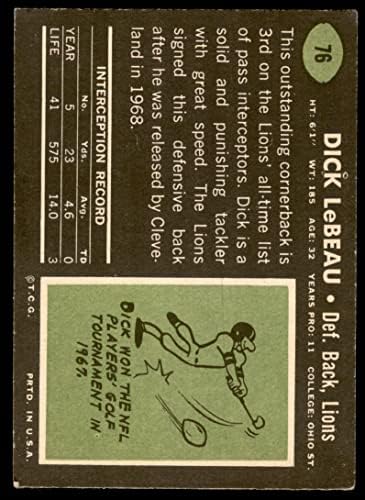 1969 Топпс # 76 Дик Лебо Детройт Лайънс (Футболна карта) БИВШ Лайънс Охайо Св.
