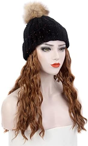 Модерна дамска шапка за коса GANFANREN, една черна вязаная шапка, перука, дълга къдрава кафява перука и шапка, една