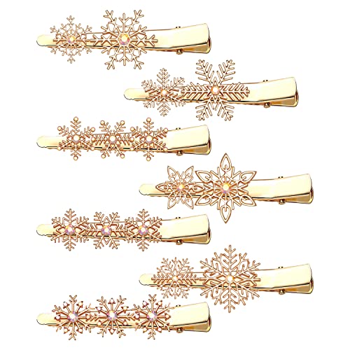 Фиба за коса във формата на снежинки, Коледни щипки за коса, за жени и момичета, аксесоари за коса във формата на снежинки, с кристали, аксесоари за заколок (злато)
