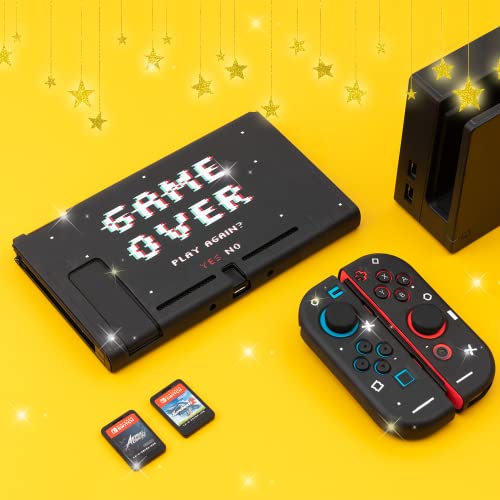 Калъф BelugaDesign Game Over Switch | Состыковываемый калъф Калмари, за ретро Аркадна Cool Cover Shell | Съвместими с Nintendo Switch (стандартен ключ, черно-бял)