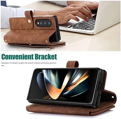 Чанта-портфейл SLLMYYX, Съвместим с Samsung Z Fold 4, 9 Слотове за карти, Джоб с цип, джоб за мобилен телефон с каишка през рамото си,