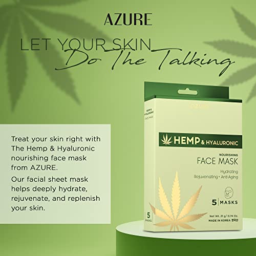 Подхранваща маска-лист за лице с коноп масло, хиалуронова киселина AZURE - Стареене, Подмладяване и дълбоко хидратиращ Маска за лице