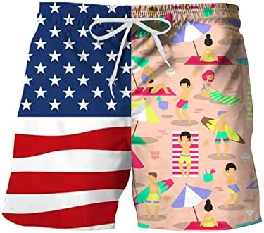 Мъжки Плажни Шорти Летни Ежедневни Панталони с Принтом Хартата на САЩ в съвсем малък, Шорти За Къпане, Ден на Независимостта, Патриотическая