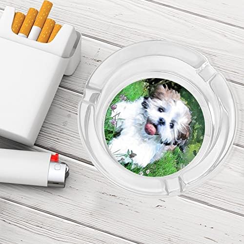 Кученце в Поляна Стъклен Пепелник за Цигари Около Пепелника Портативният Притежателя Пепел Калъф за Вътрешно Външно