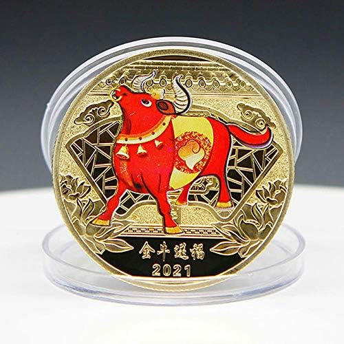 Точно копие на Възпоменателни монети за Годината на бика Запомнящо се издание в два цвята в Позлатен Сребърен Щастлив Спомен Порцеланов Коллекционный подарък 2021_Ch
