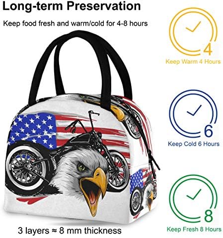 Случайна чанта за обяд Дамски - Мотоциклетът Eagle американския Флаг Големи Запечатани Кутии за Обяд с плечевыми ремъци за работа за Мъже