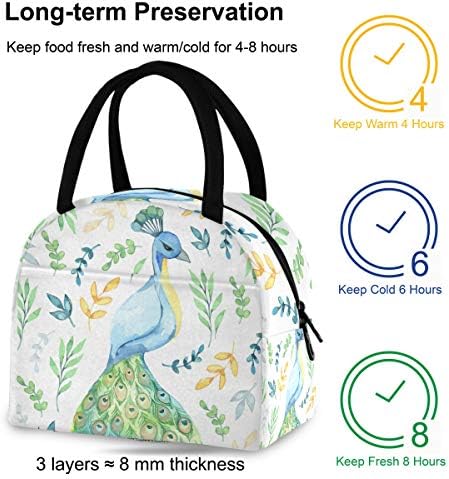 Случайна чанта за обяд Жените - от паун Акварел, Еластична Голяма Запечатани Чанта-Тоут за Обяд с плечевыми ремъци за работа, Тийнейджърката