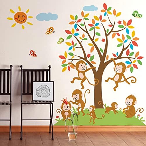 Рунту Маймуна Стикери За Стени на Джунглата Животно, Дърво Стикери за Стена за Детска Стая Декор на Стените на Детска Спалня
