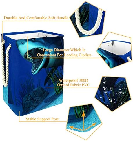 Кошница за дрехи MAPOLO Подводна Морска Акула Сгъваема Кошница за съхранение на бельо с Дръжки Подвижни Скоби Добре Притежаващи устойчиви на вода за Организиране на ?