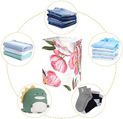Кошница за дрехи MAPOLO Акварелни Цветове на Божур Сгъваема Кошница за съхранение на бельо с Дръжки Подвижни Скоби Добре Притежаващи