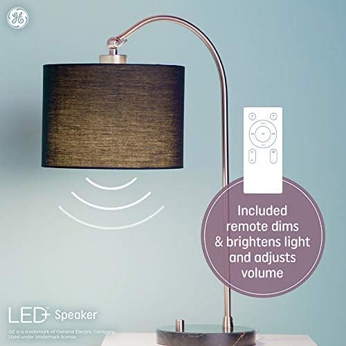 Led лампа на GE Lighting LED + Speaker, Мек Бял цвят, Говорител Bluetooth, приложение или Wi-Fi не се изисква, дистанционно управление включено в комплекта, Крушка А21 (3 броя), 60 Вата