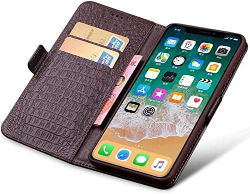 Чанта-портфейл с функция SKM Stent за телефон, за Apple iPhone 11 (2019), 6,1-Инчов Кожен калъф-книжка с магнитен модел Крокодилска кожа
