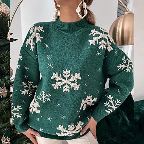 Дамски Пуловери от дебела Тел с кръгло деколте и Коледното Бродерия във формата на Снежинки, Всекидневни Пуловер Свободно, Намаляване,