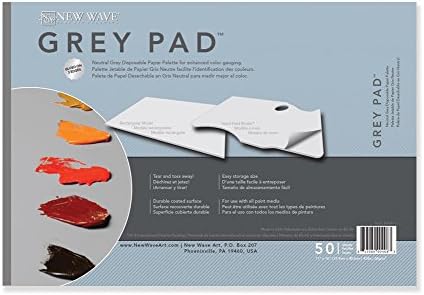 New Wave Grey Pad® | Правоъгълна Книжен палитра, 11 x 16 Инча, Използвана Палитра за рисуване, 50 Листа, Запечатани лепило, Устойчиви